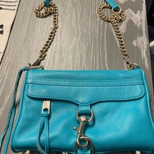 Rebecca Minkoff Turquoise Leather Crossbody Bag with Gold Chain